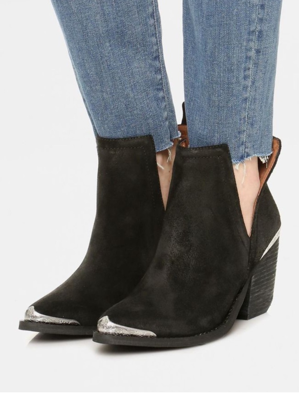 Jeffrey Campbell Cromwell Heeled Booties Black Suede Western Cowgirl Chic Size 8